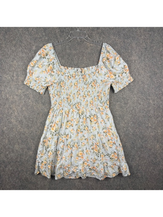 American Eagle Outfitters Dresses & Skirts - American Eagle Tiered Mini Dress Bodice Puff Sleeves Blue Peach Floral Large 705